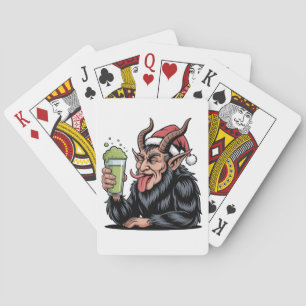 Baraja De Cartas Krampus Malvado Bebiendo Bebida Verde Matcha Navid