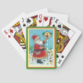 BARAJA DE CARTAS KRIS KRINGLE ALIMENTANDO PÁJAROS ROJOS, CASITA DE 