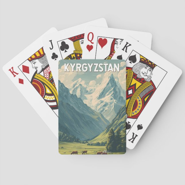 Baraja De Cartas Kyrgyzstan Illustration Travel Art Vintage (Reverso)