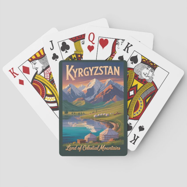 Baraja De Cartas Kyrgyzstan Mountains Illustration Travel Art Vinta (Reverso)