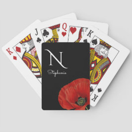 Baraja De Cartas La amapola roja monogramada en negro 