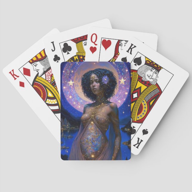 Baraja De Cartas La diosa negra afroamericana reina arte de fantasí (Reverso)