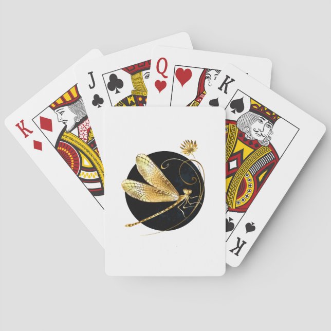 Baraja De Cartas La libélula dorada en círculo negro (Reverso)