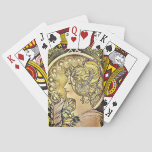 Baraja De Cartas La Plume Chica Pintura de Alphonse Mucha
