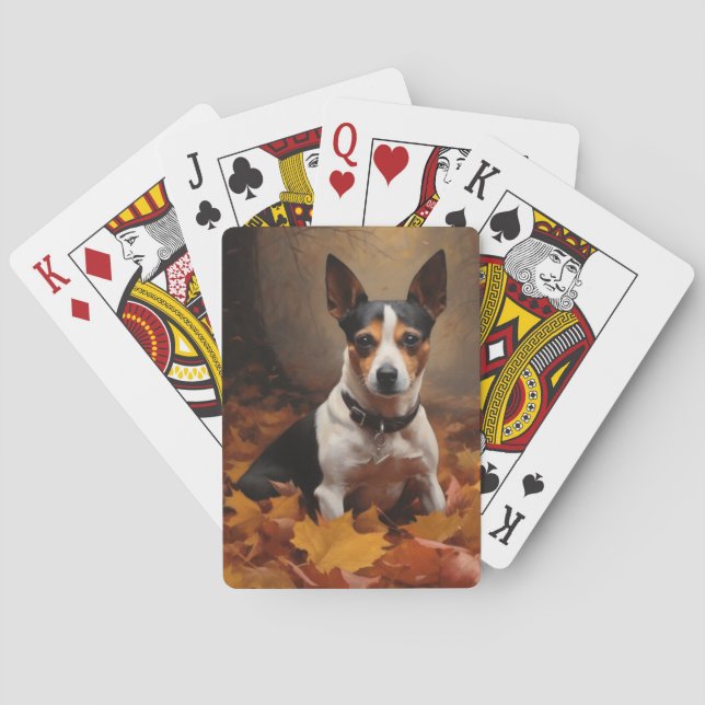 Baraja De Cartas La Rat Terrier en otoño se inspira en las hojas (Reverso)