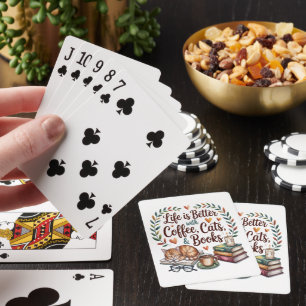 Baraja De Cartas La vida es mejor con café gatos libros