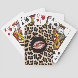 Baraja De Cartas Labios Rojos Estampado de Leopardo XOXO
