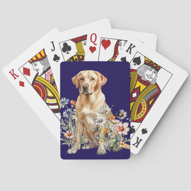 Baraja De Cartas Labrador Amarillo entre Flores Silvestres (Reverso)