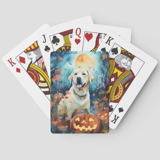 Baraja De Cartas Labrador de Halloween con calabazas temerosas (Reverso)