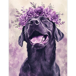 Baraja De Cartas Labrador negro lindo perro morado floral
