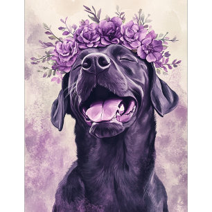 Baraja De Cartas Labrador negro lindo perro morado floral