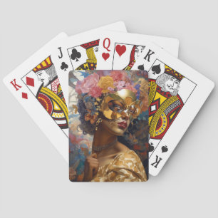 Baraja De Cartas Lady Viendo Máscara Negro Fantasía Arte