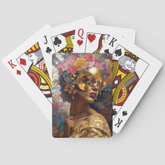 Baraja De Cartas Lady Viendo Máscara Negro Fantasía Arte (Reverso)