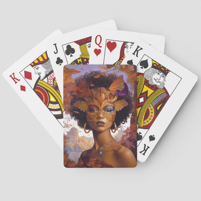 Baraja De Cartas Lady Viendo Máscara Negro Fantasía Arte (Reverso)