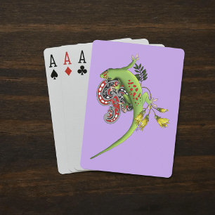 Baraja De Cartas Lagarto Verde Tribal Lavanda Rojo