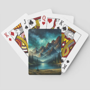 Baraja De Cartas Lago de montaña/cabaña bajo las estrellas
