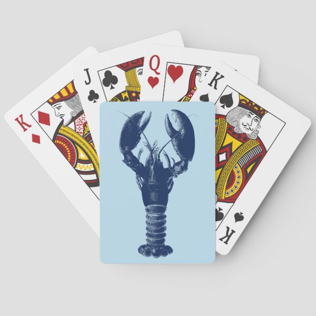 Baraja De Cartas Langosta azul de la marina sobre azul claro   (Reverso)