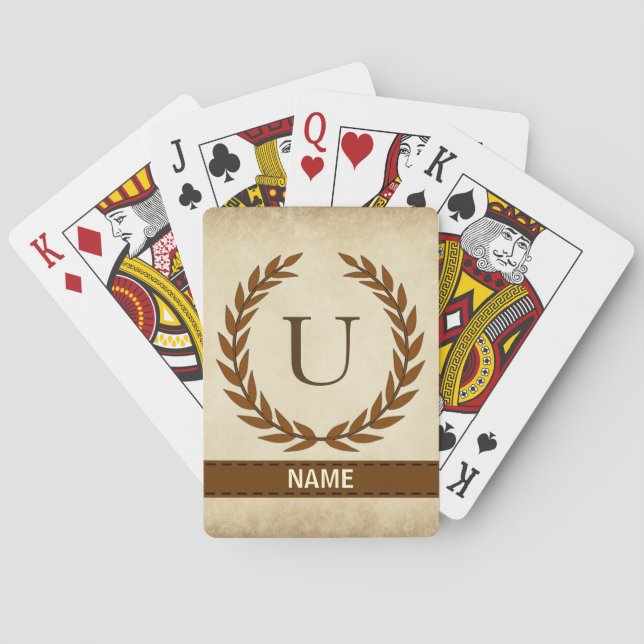 Baraja De Cartas Laurel Wreath sobre el Monograma Inicial U (Reverso)