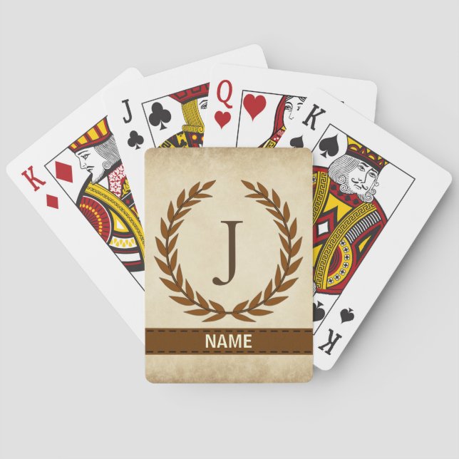 Baraja De Cartas Laurel Wreath sobre el monograma J inicial (Reverso)