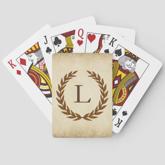 Baraja De Cartas Laurel Wreath sobre el pergamino Monograma inicial (Reverso)