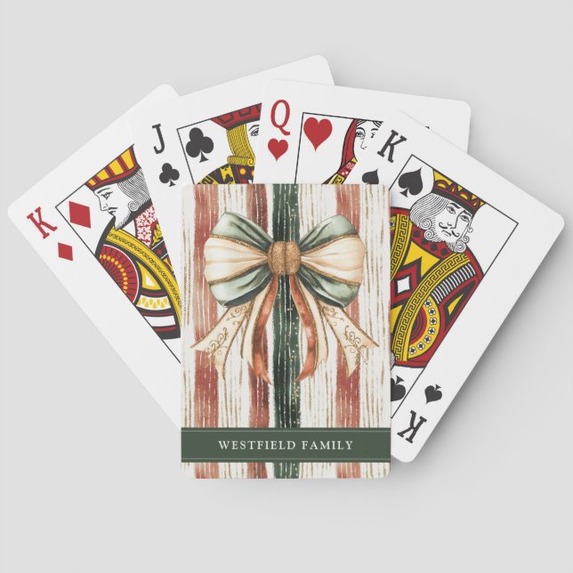 Baraja De Cartas Lazo de Navidad Franjas Rústicas Personalizadas (Reverso)
