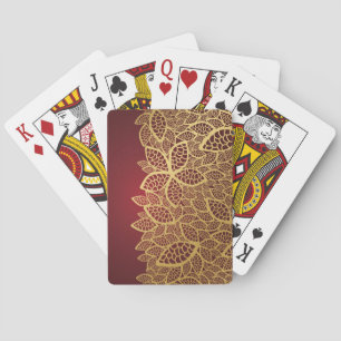 Baraja De Cartas Lazo dorado sobre fondo rojo