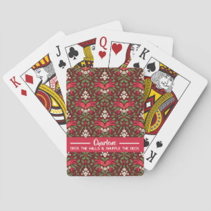Baraja De Cartas Lazo Rojo de Acebo de Navidad Nombre y Eslogan