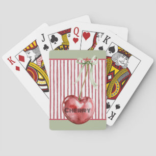 Baraja De Cartas Lazo Verde Crema Rayas Rojas Cereza