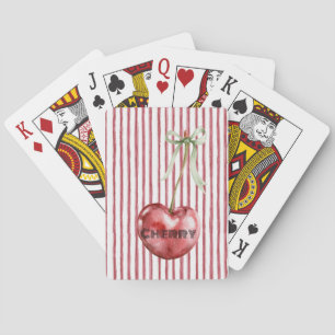 Baraja De Cartas Lazo Verde Crema Rayas Rojas Cereza