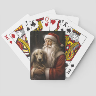 Baraja De Cartas Lebrel afgano con Santa Claus Navidad Festiva