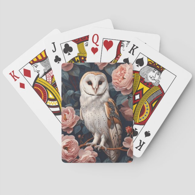 Baraja De Cartas Lechuza Barn Encima De Rosas Rosa (Reverso)