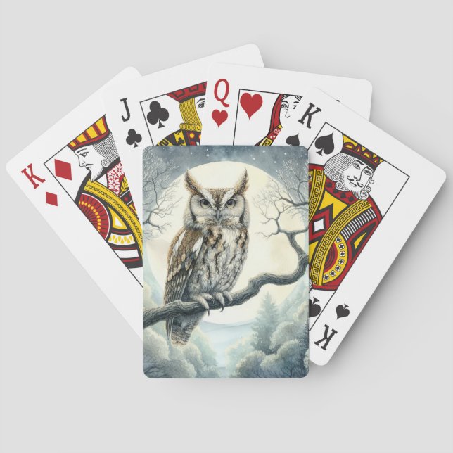 Baraja De Cartas Lechuza de arte acuarela (Reverso)