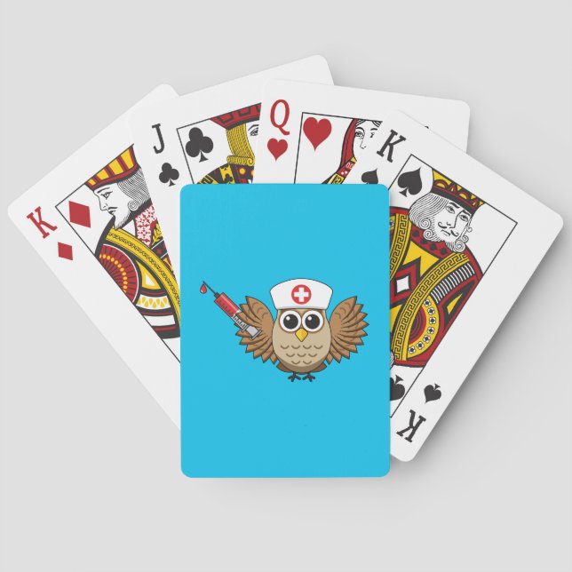 Baraja De Cartas Lechuza de enfermera con Personalizado de jeringas (Reverso)