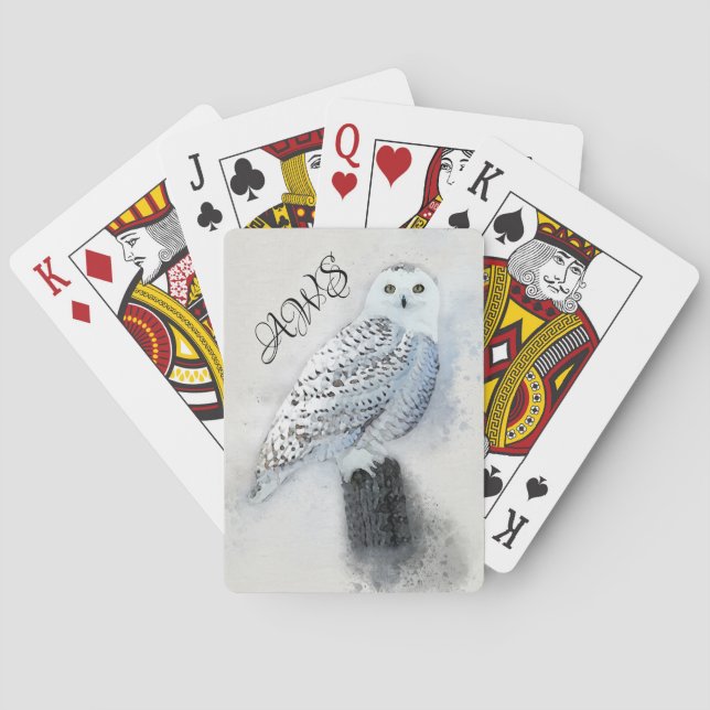 Baraja De Cartas Lechuza de nieve en el Monograma posterior (Reverso)