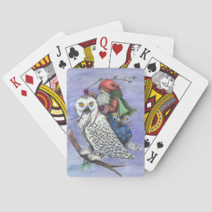 Baraja De Cartas Lechuza De Nieve Y NAVIDADES Santa JUGANDO TARJETA