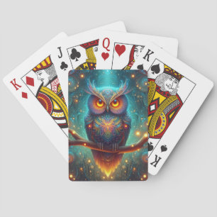 Baraja De Cartas Lechuza psicodélica en un bosque cósmico