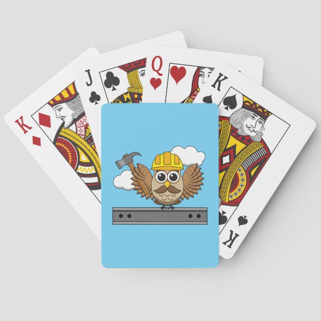 Baraja De Cartas Lechuza trabajadora de construcción con Personaliz (Reverso)