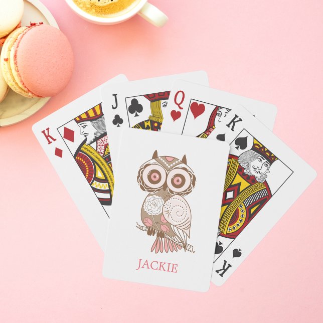 Baraja De Cartas Lechuza Whimsical Rosa Cuta Personalizada (Subido por el creador)