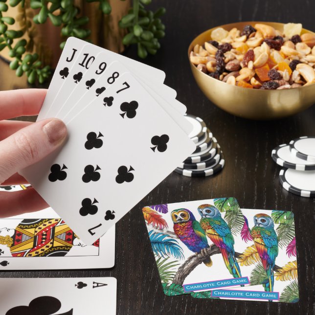 Baraja De Cartas Lechuzas arcoiris en un monograma tropical juego d (In Situ)