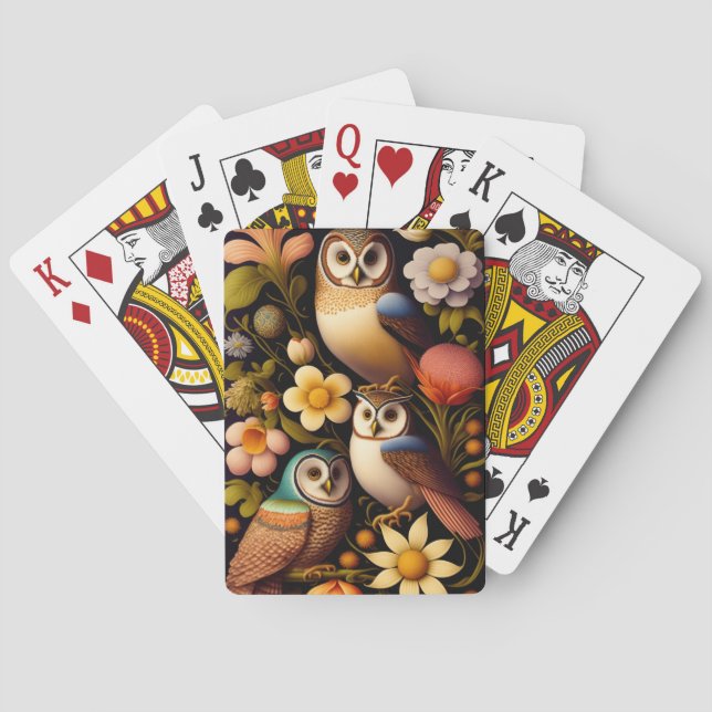 Baraja De Cartas Lechuzas y flores | Haeckel moderno (Reverso)