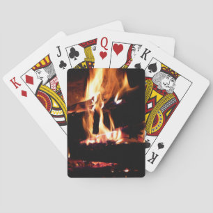 Baraja De Cartas Leños en la chimenea Fotografía de fuego cálido