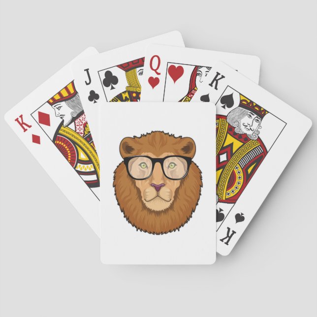 Baraja De Cartas León como nervioso con lentes (Reverso)