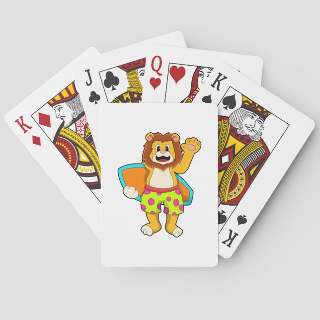 Baraja De Cartas León como surfista con tabla de surf (Reverso)