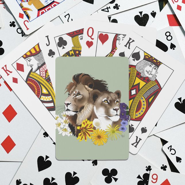 Baraja De Cartas León Leona Floral Verde  (Subido por el creador)