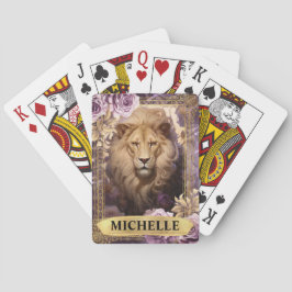 Baraja De Cartas León romántico y rosas púrpuras fantasía