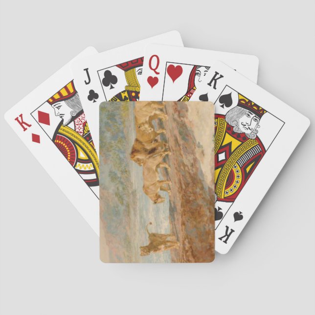 Baraja De Cartas Leones en la ribera de un río africano (Reverso)