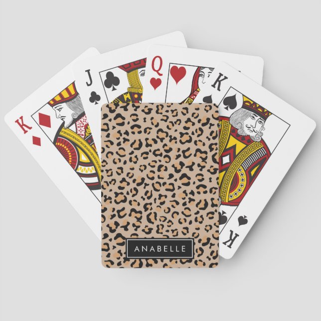 Baraja De Cartas Leopard Print, Spots, Brown Leopard, Tu Nombre (Reverso)