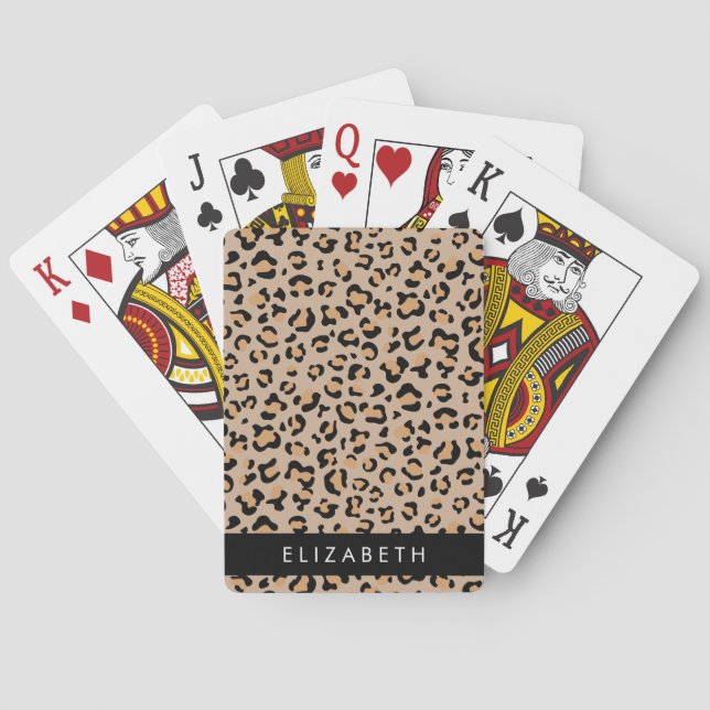 Baraja De Cartas Leopard Print, Spots, Brown Leopard, Tu Nombre (Reverso)