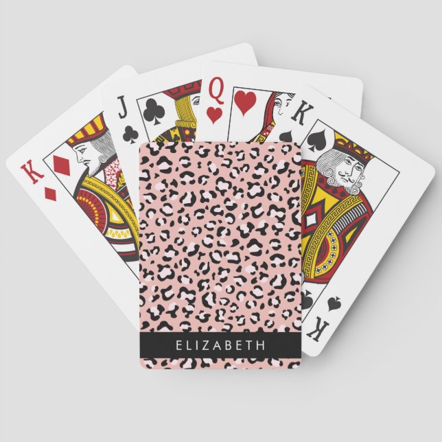 Baraja De Cartas Leopard Print, Spots, Pink Leopard, Tu Nombre (Reverso)