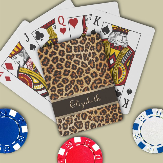 Baraja De Cartas Leopardo Animal Print Brown & Gold Stripe Glamour (Subido por el creador)
